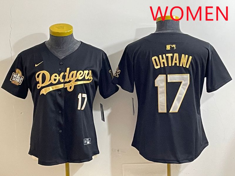 Women Los Angeles Dodgers #17 Ohtani Black Gold Nike 2025 MLB Jersey style 4284->youth mlb jersey->Youth Jersey